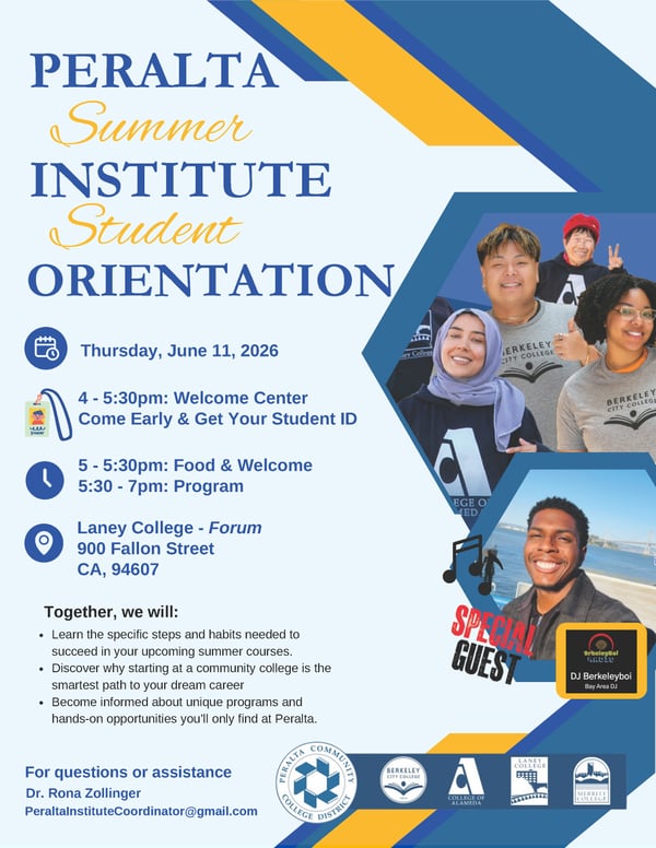 2026 Peralta Summer Institute Student Orientation Flier