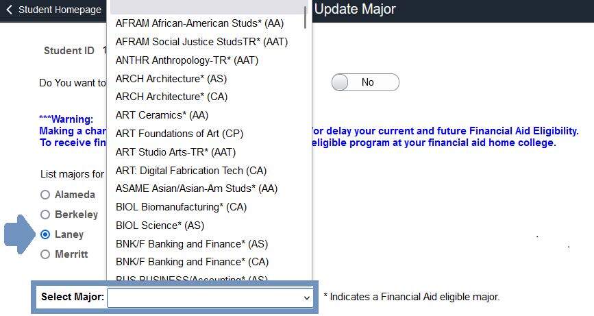Change Your Major Step 3