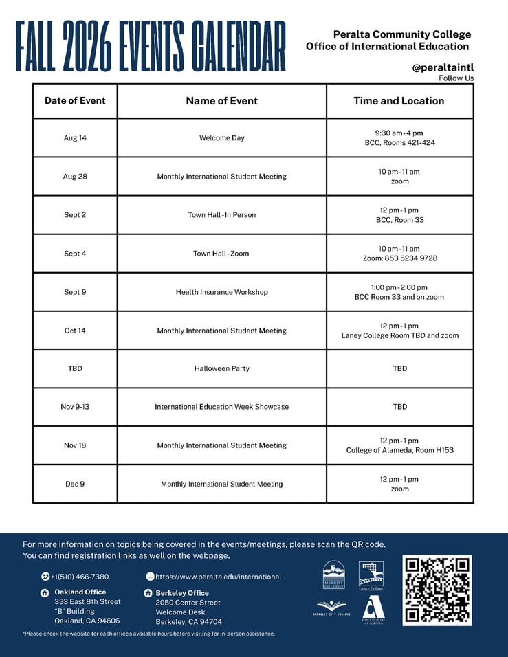 Office of International Education Fall 2026 Events Calendar