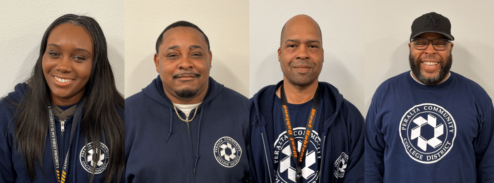 Peralta Colleges' bus drivers - four people with smiling faces