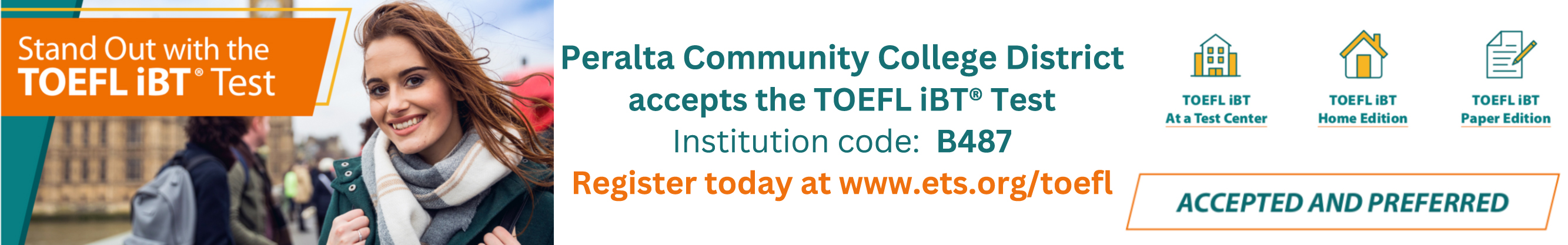 Peralta Community College District TOEFL Banner