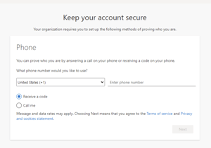 keep your account secure page in microsoft sign in