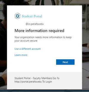 Microsoft sign in more information required screenshot