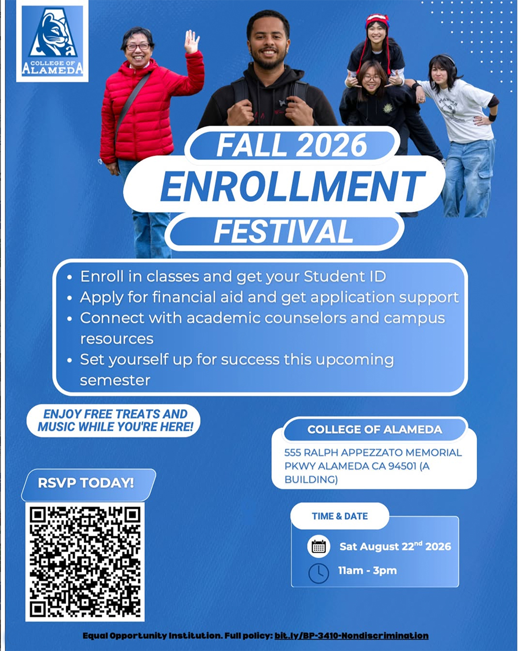 College of Alameda Enrollment Festival, SAT, Aug. 22, 11am - 3pm