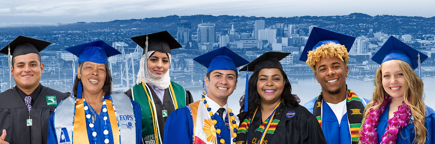 Diverse group of graduates from the four Peralta colleges