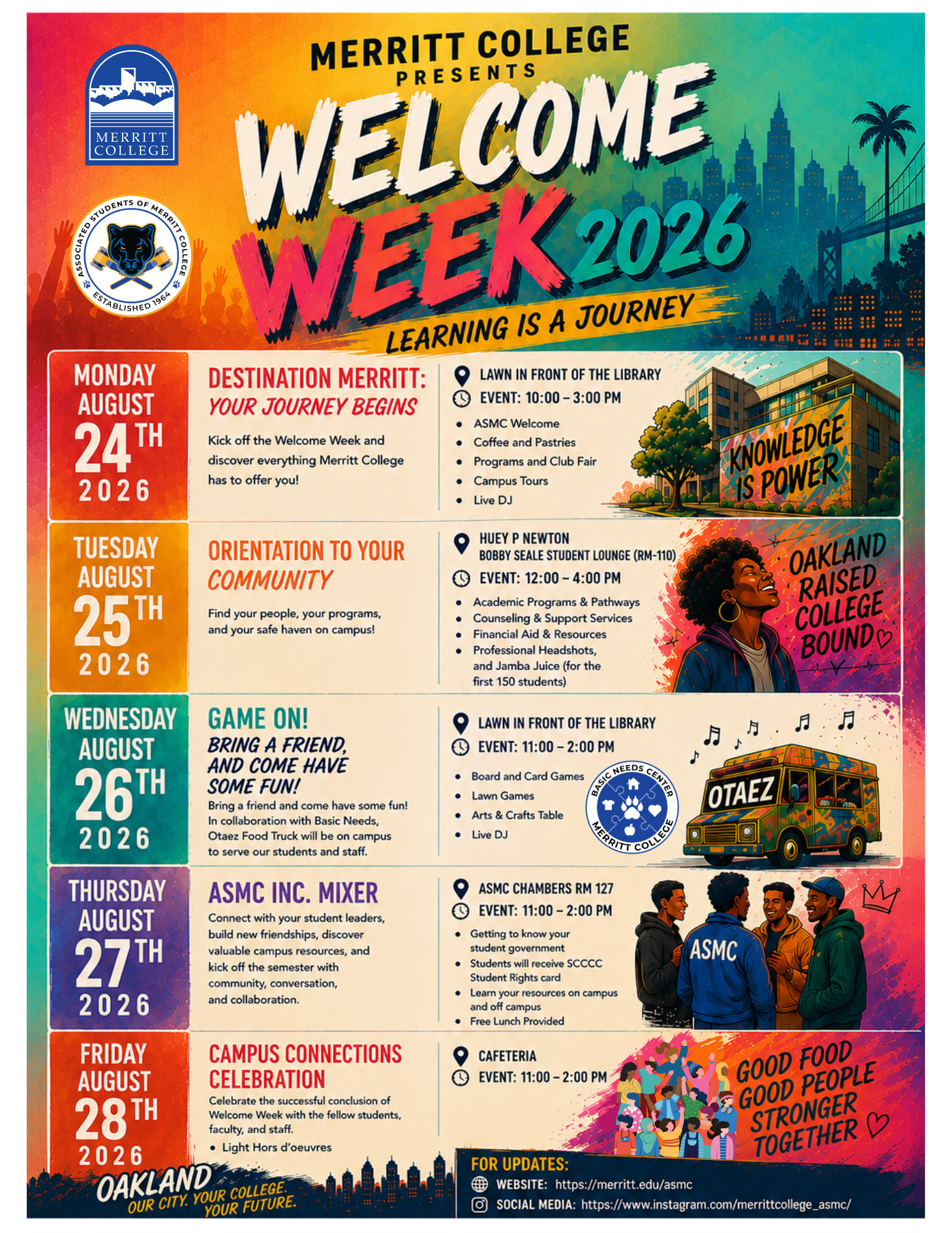 Merritt College Welcome Week 2026, 8/24 - 8/28
