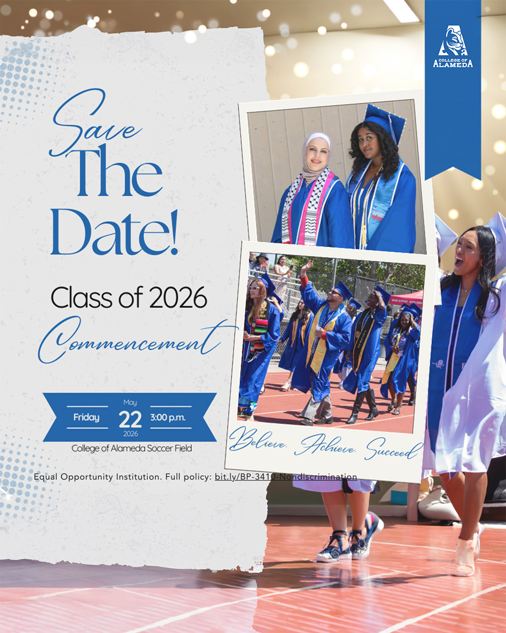 2026 College of Alameda Commencement, May 22 at 3PM @ CoA Soccer Field