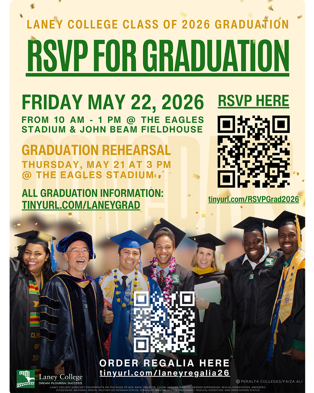 2026 Laney College Commencement, May 22 at 10AM @ Eagles Stadium/John Beam Fieldhouse
