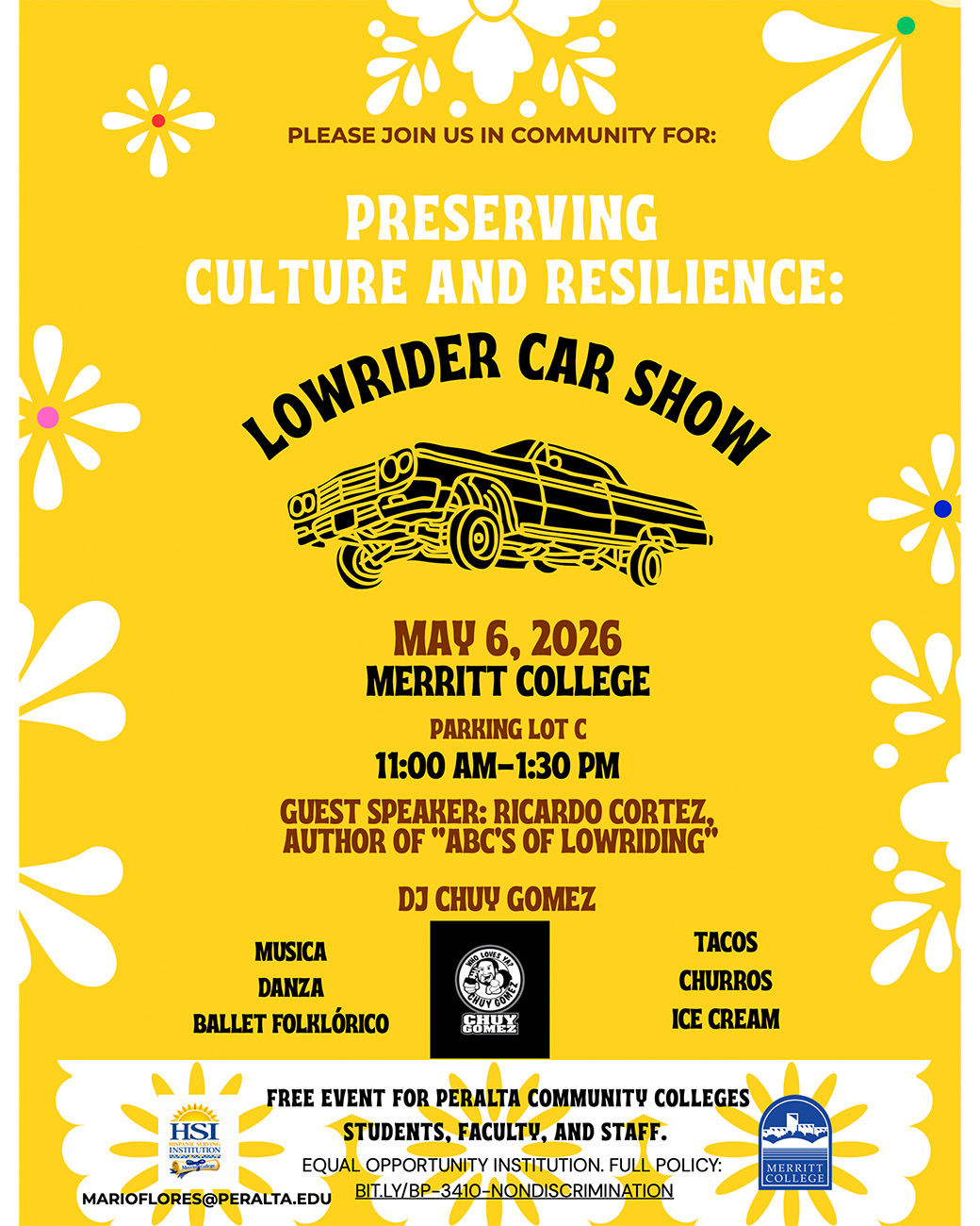 Preserving Culture and Resilience: Lowrider Car Show at Merritt College, May 6, 11am - 1:30pm