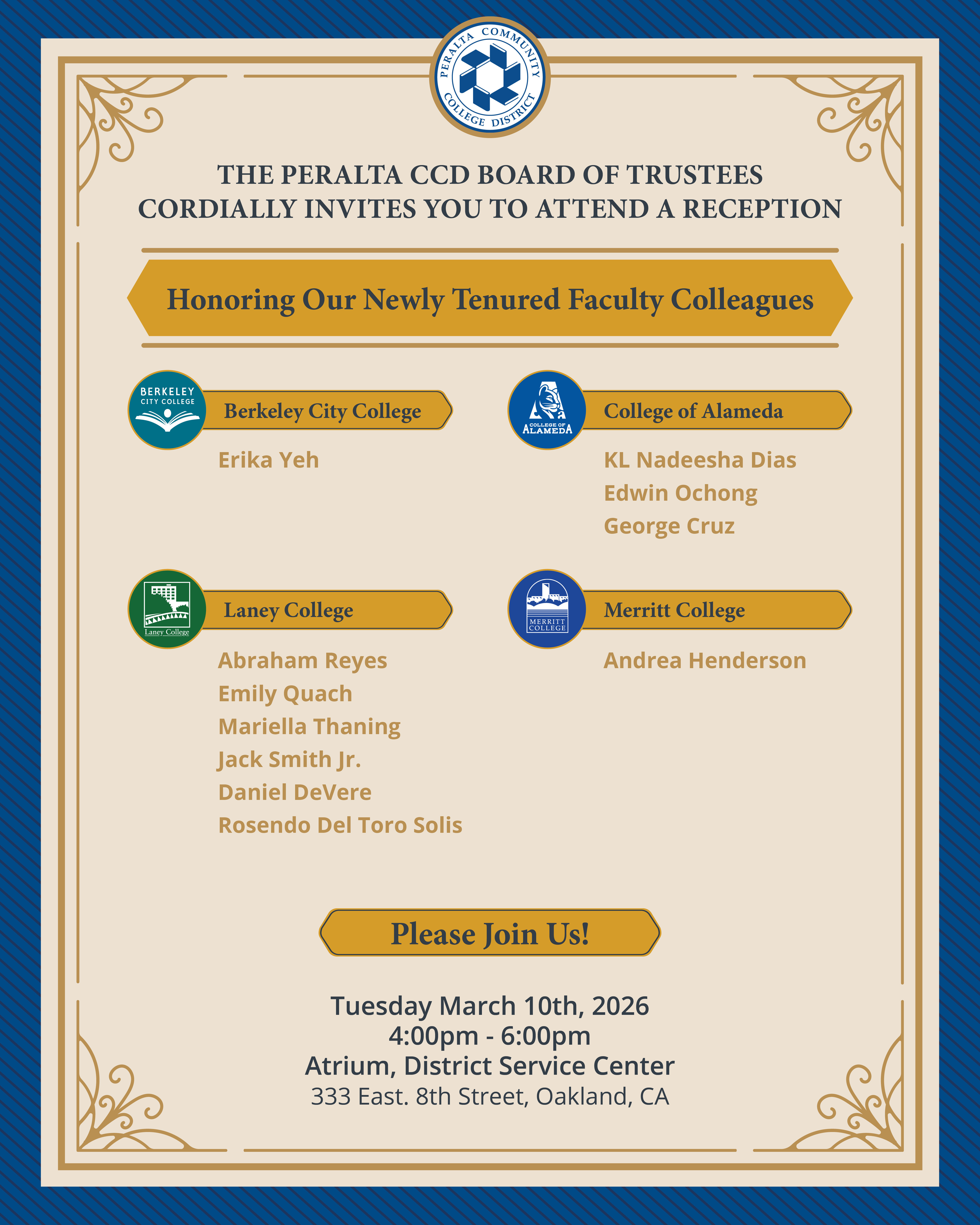 Newly Tenured Faculty Reception, 3/10 @ 4-6pm